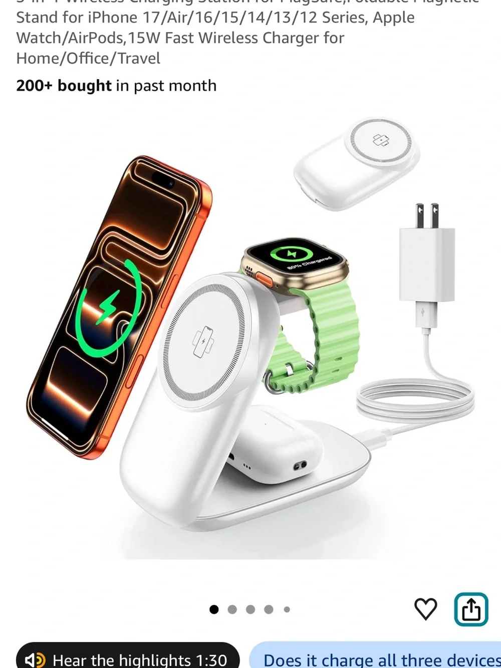 NEW Vexirum 3-in-1 MagSafe Wireless Charging Station Foldable White NEW